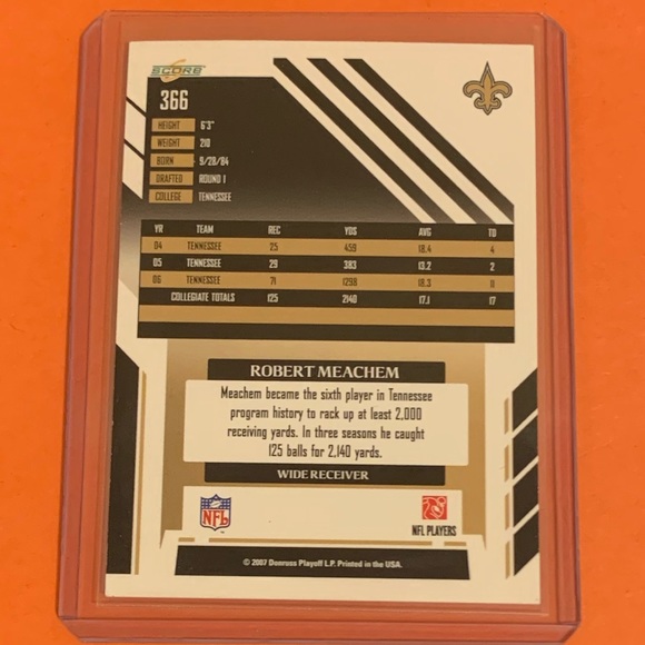 Robert Meachem #366 [Rookie] 2007 Donruss Score Football Trading Card - Picture 2 of 2
